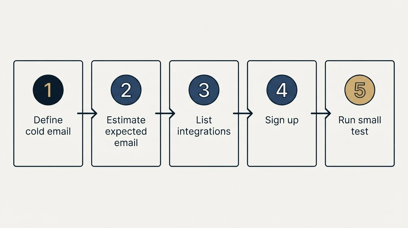 Step sequence: Getting Started Checklist (Define cold email, Estimate expected email, List integrations, Sign up)
