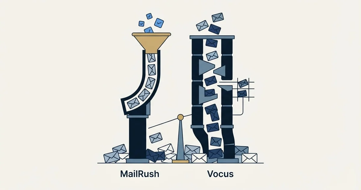 Editorial illustration for MailRush.io vs Vocus.io
