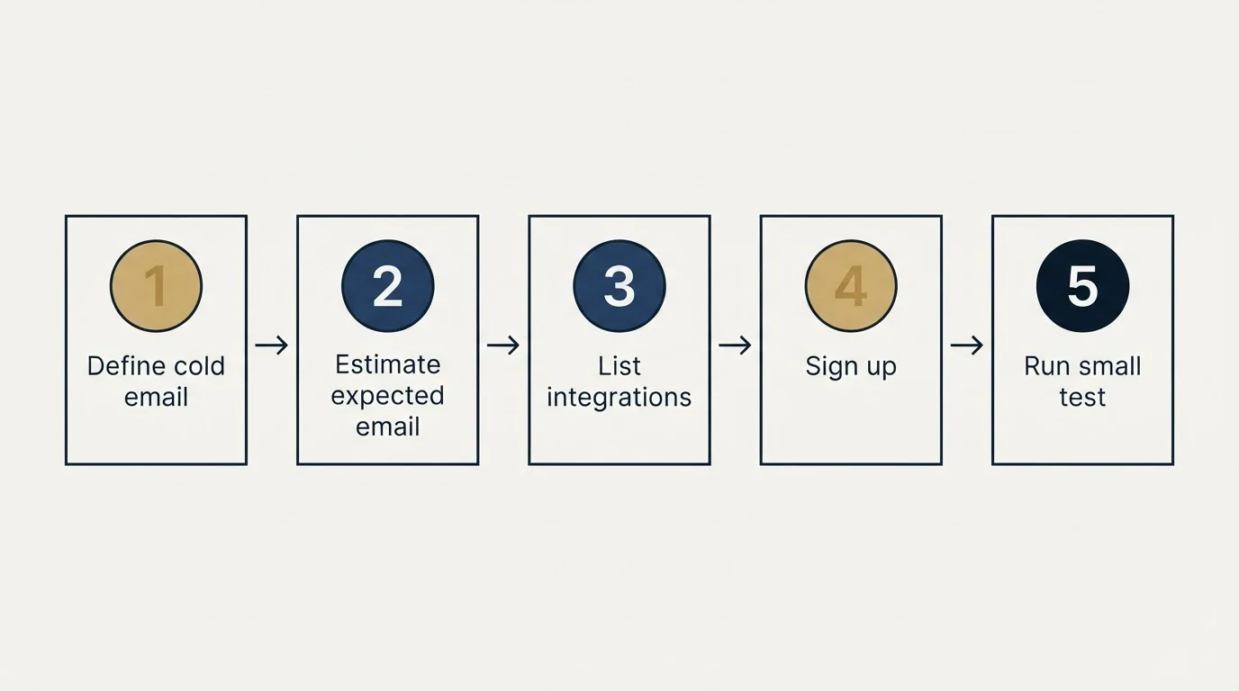 Step sequence: Getting Started Checklist (Define cold email, Estimate expected email, List integrations, Sign up)