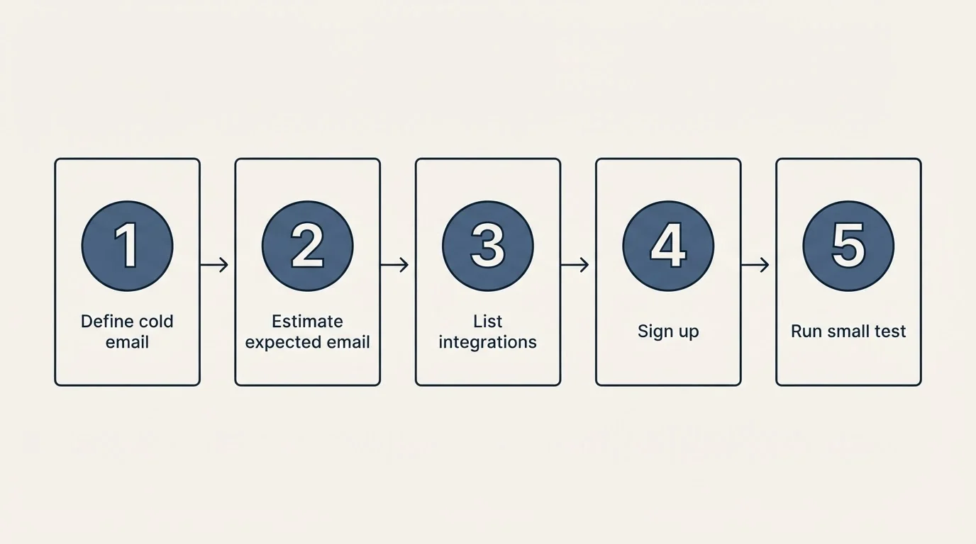 Step sequence: Getting Started Checklist (Define cold email, Estimate expected email, List integrations, Sign up)