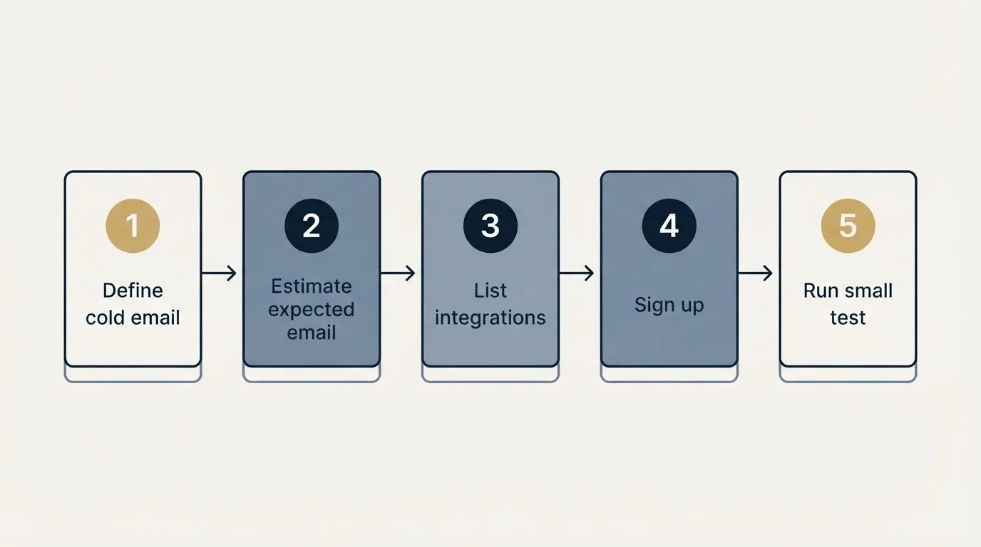 Step sequence: Getting Started Checklist (Define cold email, Estimate expected email, List integrations, Sign up)