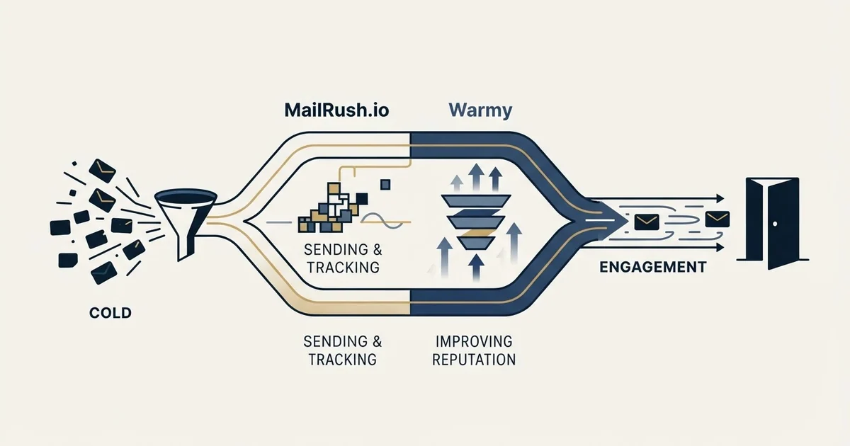 Editorial illustration for MailRush.io vs Warmy