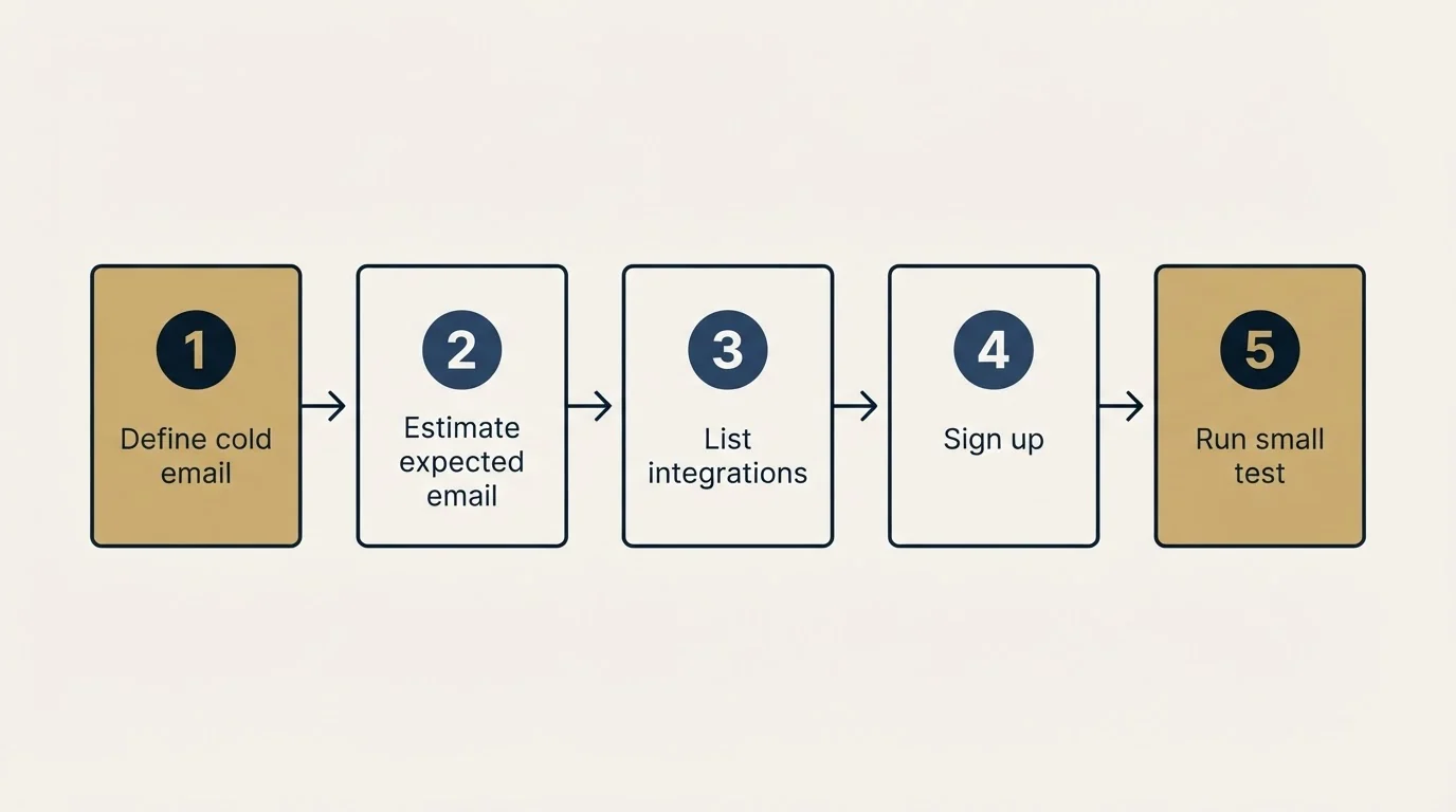 Step sequence: Getting Started Checklist (Define cold email, Estimate expected email, List integrations, Sign up)