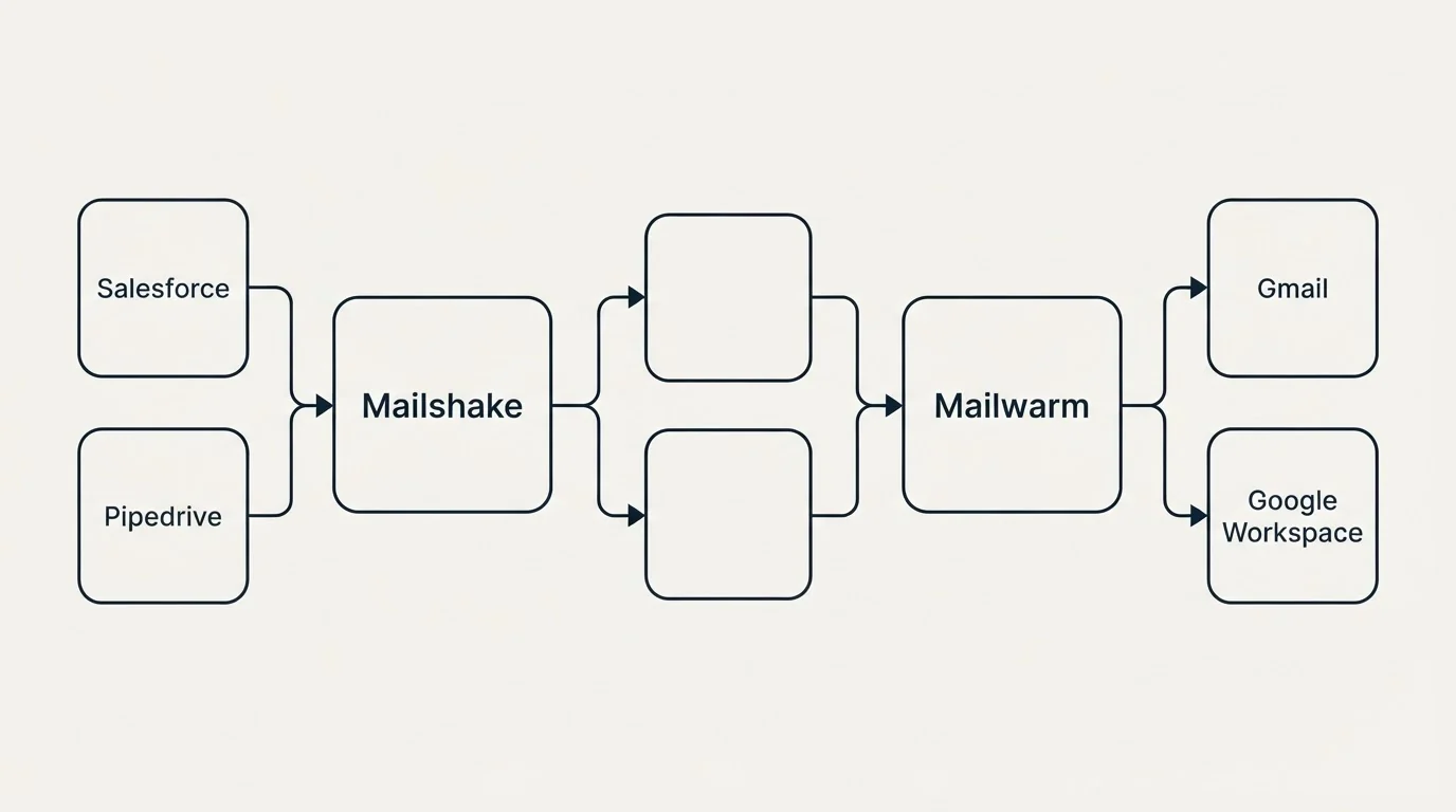 Integration schematic: Integration Ecosystem (Mailshake, Mailwarm, Salesforce, Gmail)