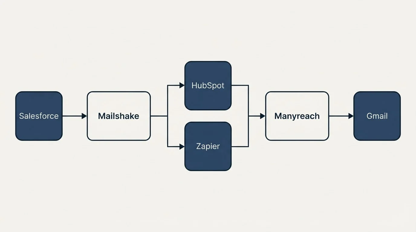 Integration flow: Integration Ecosystem (Mailshake, Manyreach, HubSpot, Zapier)