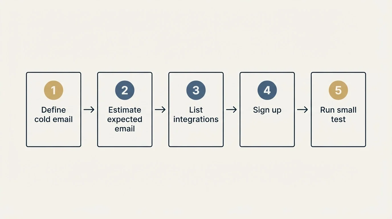 Step sequence: Getting Started Checklist (Define cold email, Estimate expected email, List integrations, Sign up)