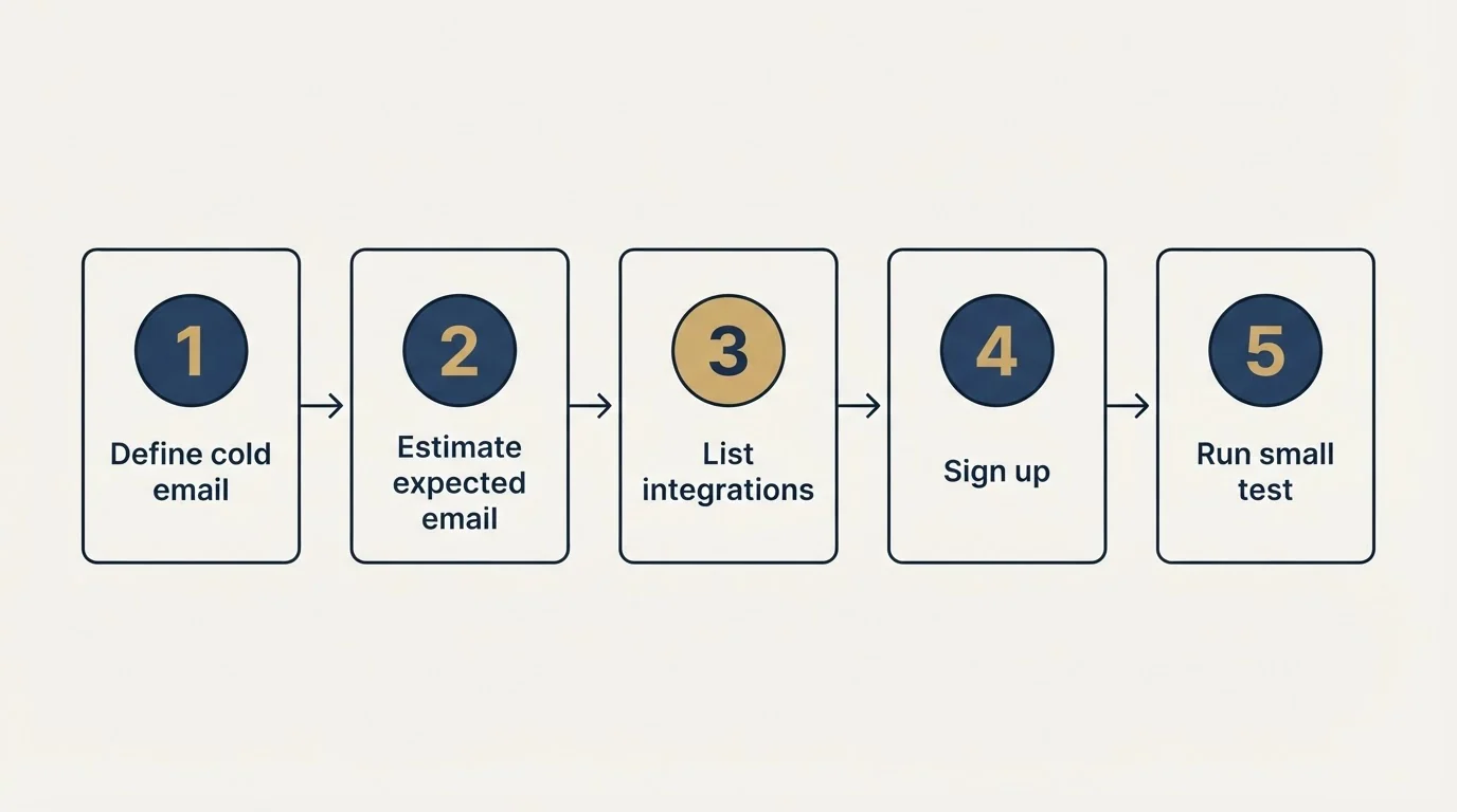 Step sequence: Getting Started Checklist (Define cold email, Estimate expected email, List integrations, Sign up)