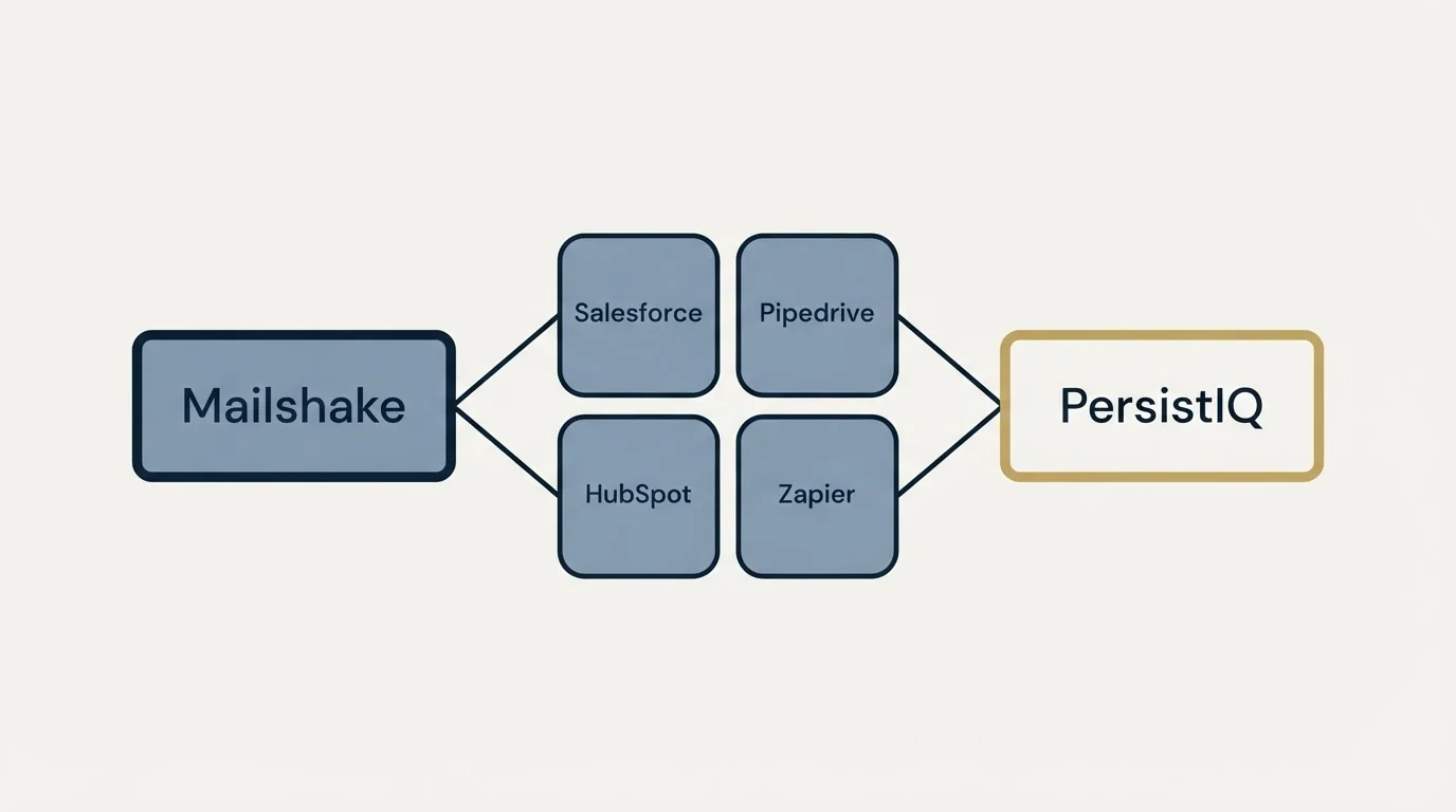 Integration schematic: Integration Ecosystem (Mailshake, PersistIQ, Salesforce, Pipedrive)