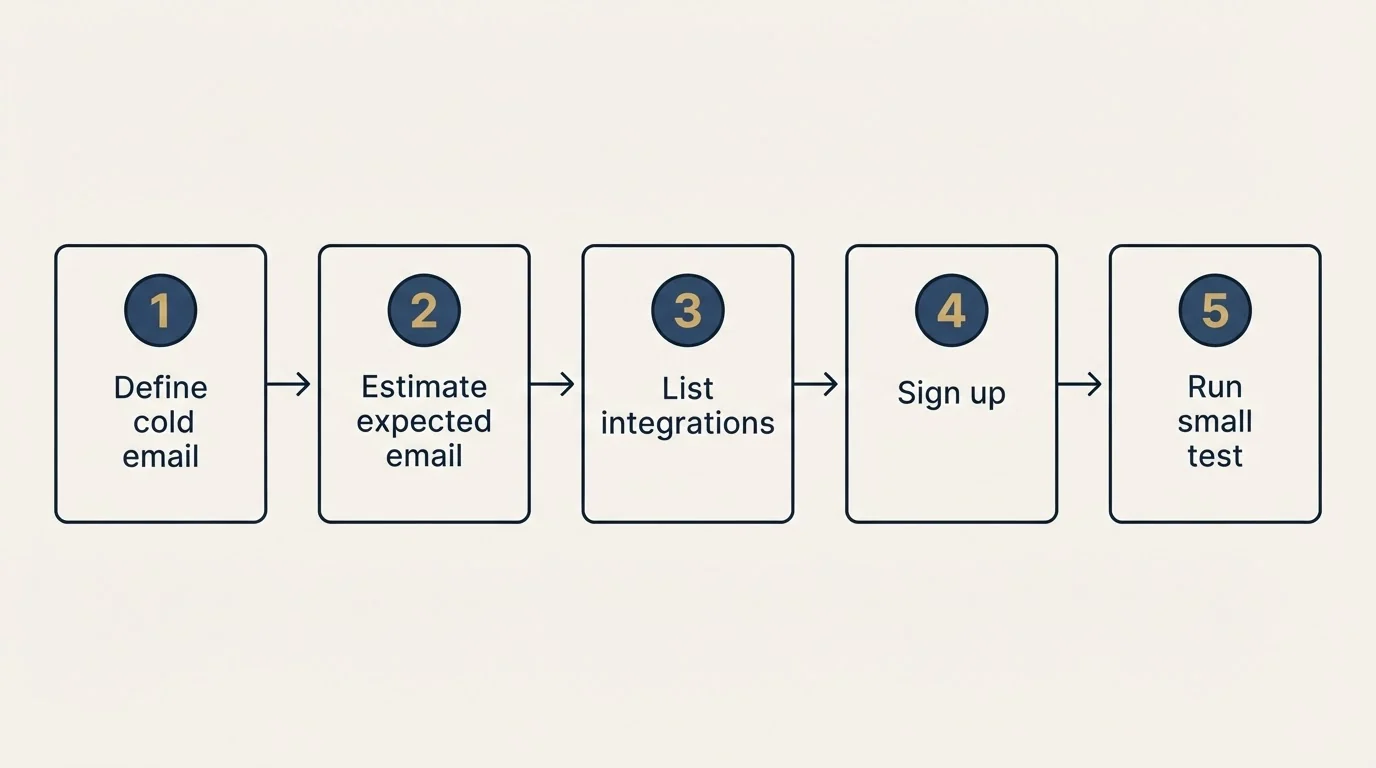 Step sequence: Getting Started Checklist (Define cold email, Estimate expected email, List integrations, Sign up)