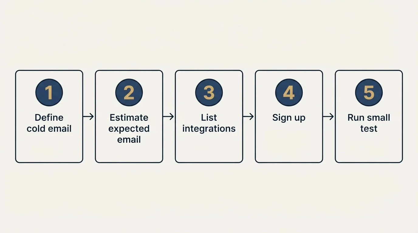 Step sequence: Getting Started Checklist (Define cold email, Estimate expected email, List integrations, Sign up)