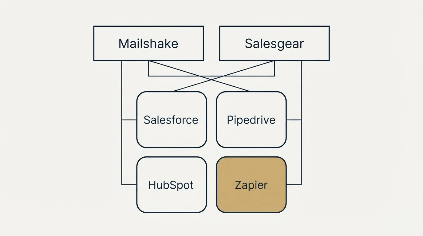 Integration grid: Integration Ecosystem (Mailshake, Salesgear, Salesforce, Pipedrive)