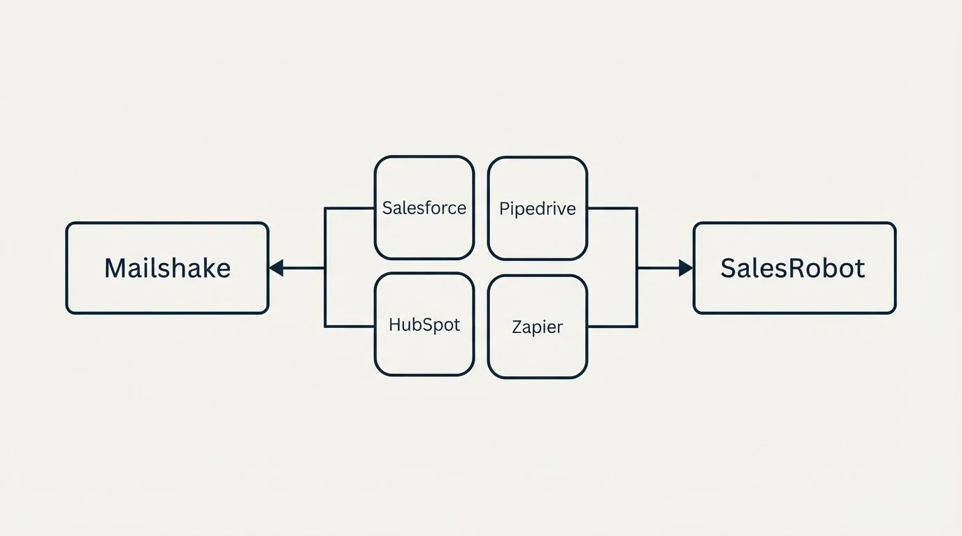 Integration schematic: Integration Ecosystem (Mailshake, SalesRobot, Salesforce, Pipedrive)