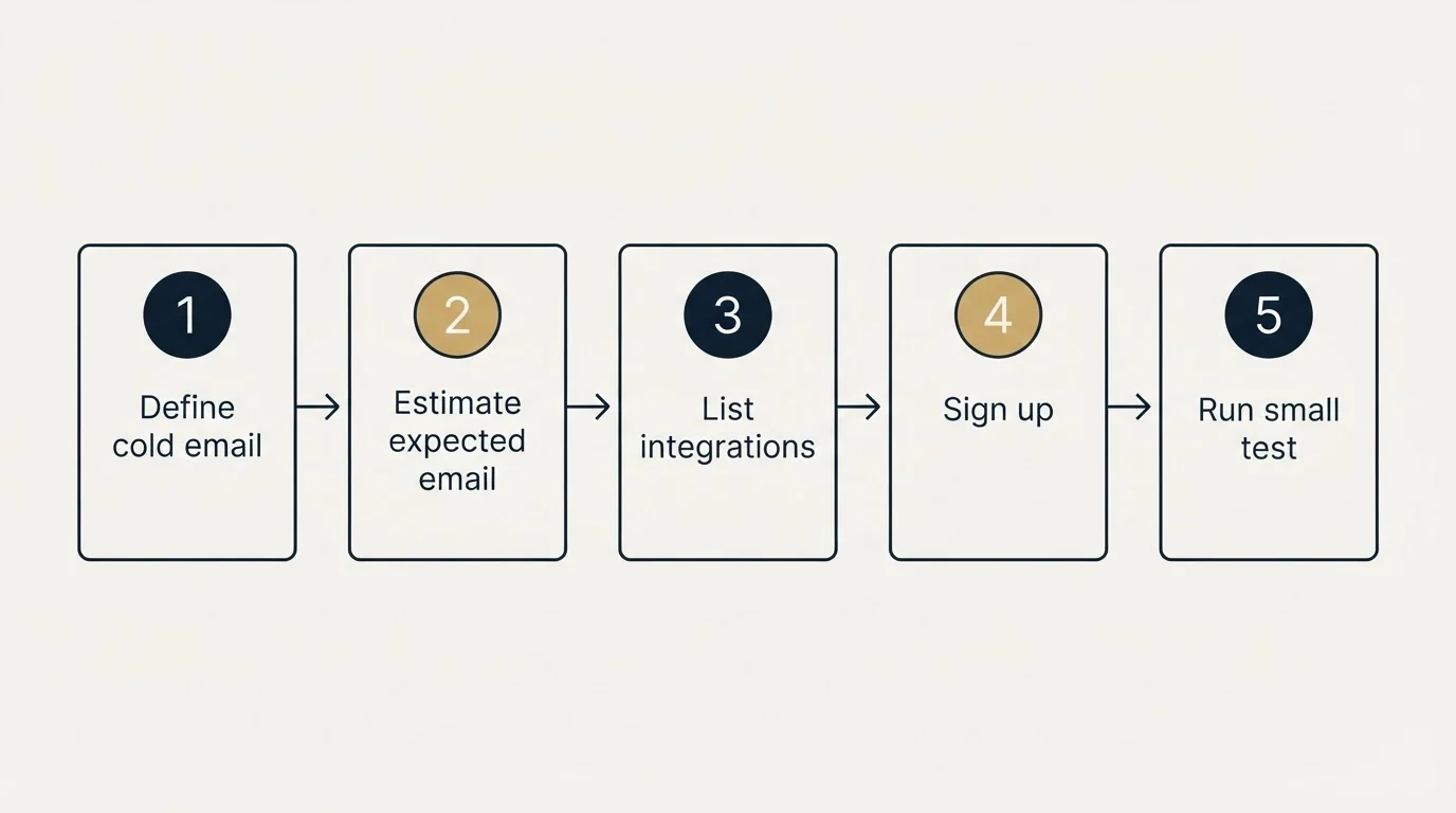 Step sequence: Getting Started Checklist (Define cold email, Estimate expected email, List integrations, Sign up)