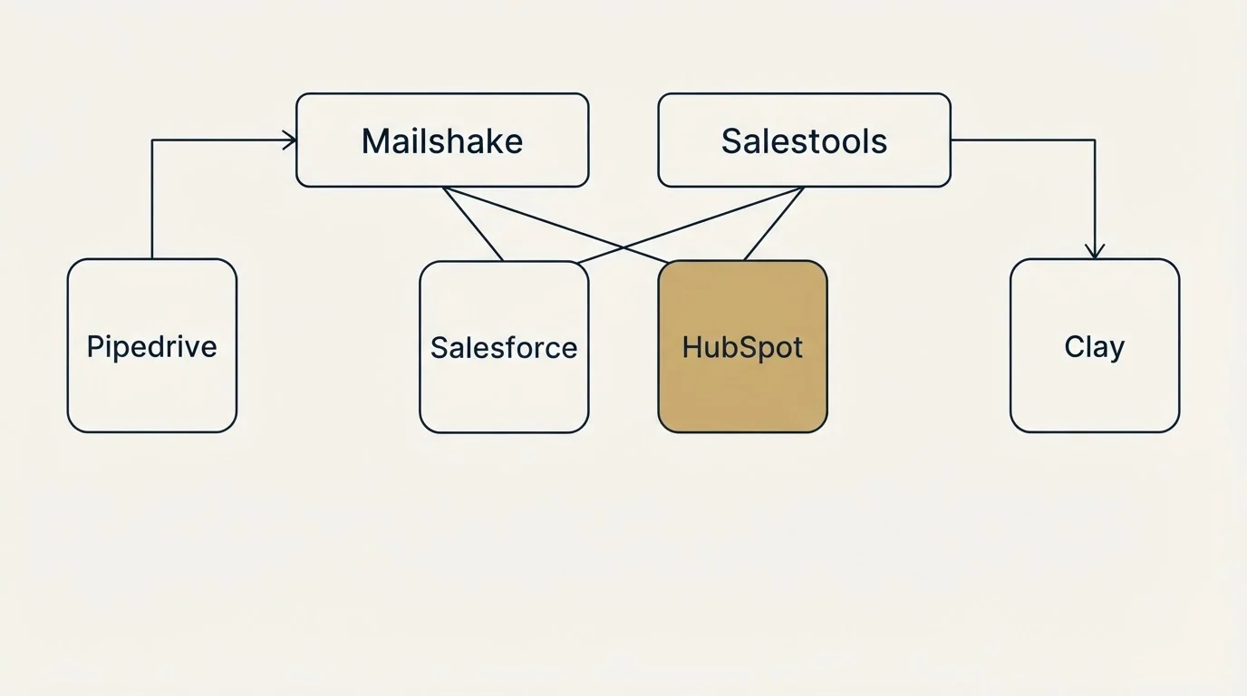 Integration grid: Integration Ecosystem (Mailshake, Salestools, Salesforce, HubSpot)