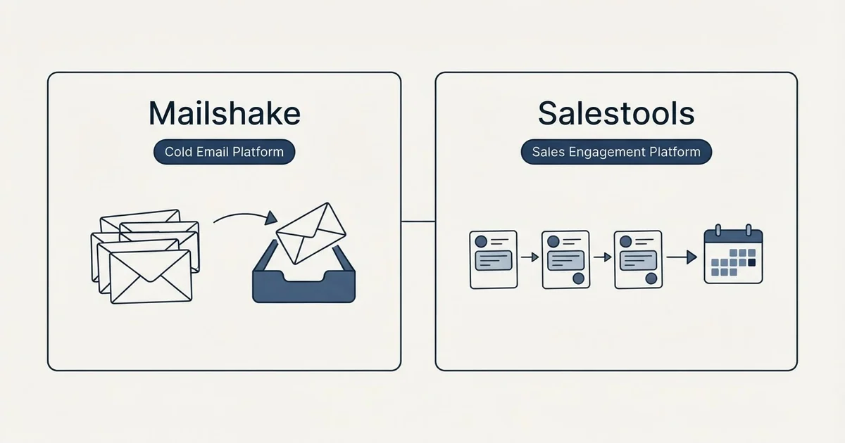 Side-by-side panels: Mailshake vs Salestools (Cold Email Platform, Sales Engagement Platform)