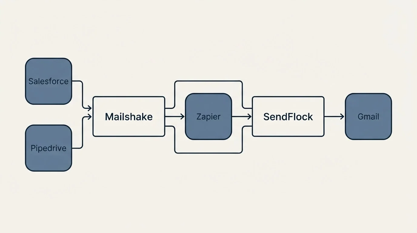 Integration schematic: Integration Ecosystem (Mailshake, SendFlock, Zapier, Salesforce)