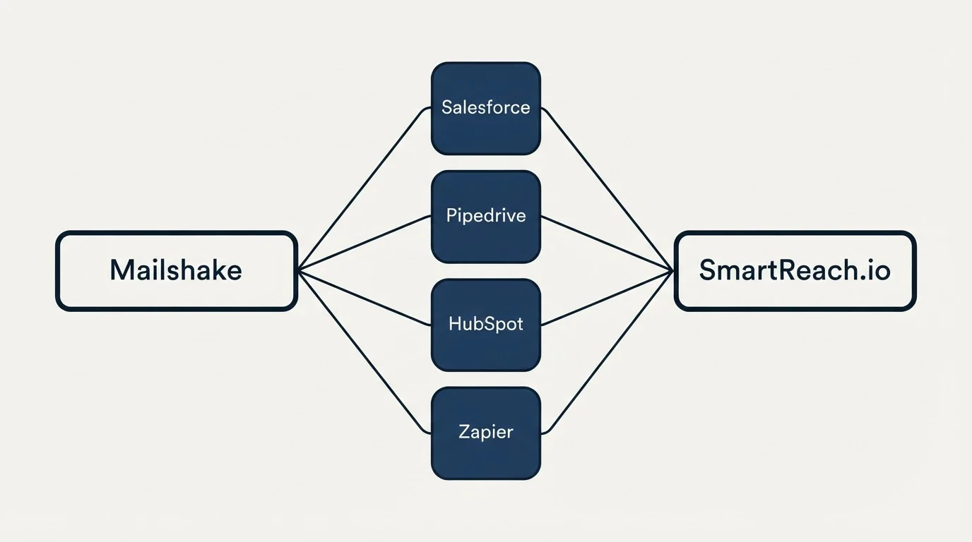 Integration schematic: Integration Ecosystem (Mailshake, SmartReach.io, Salesforce, Pipedrive)