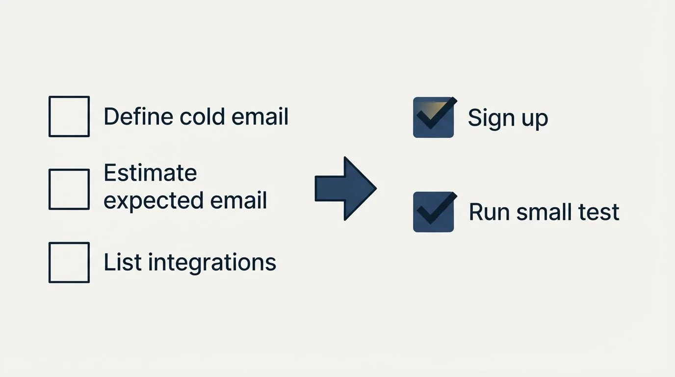 Before-and-after steps: Getting Started Checklist (Define cold email, Estimate expected email, List integrations, Sign up)