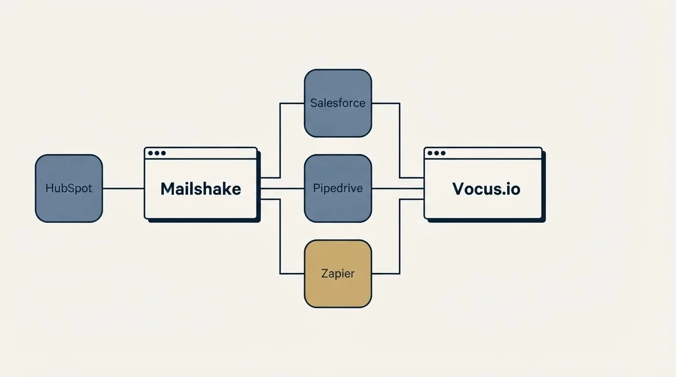 Integration flow: Integration Ecosystem (Mailshake, Vocus.io, Salesforce, Pipedrive)