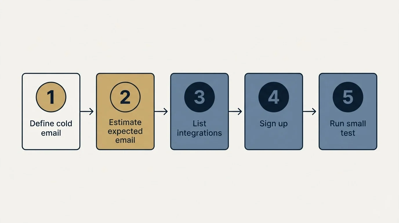 Step sequence: Getting Started Checklist (Define cold email, Estimate expected email, List integrations, Sign up)