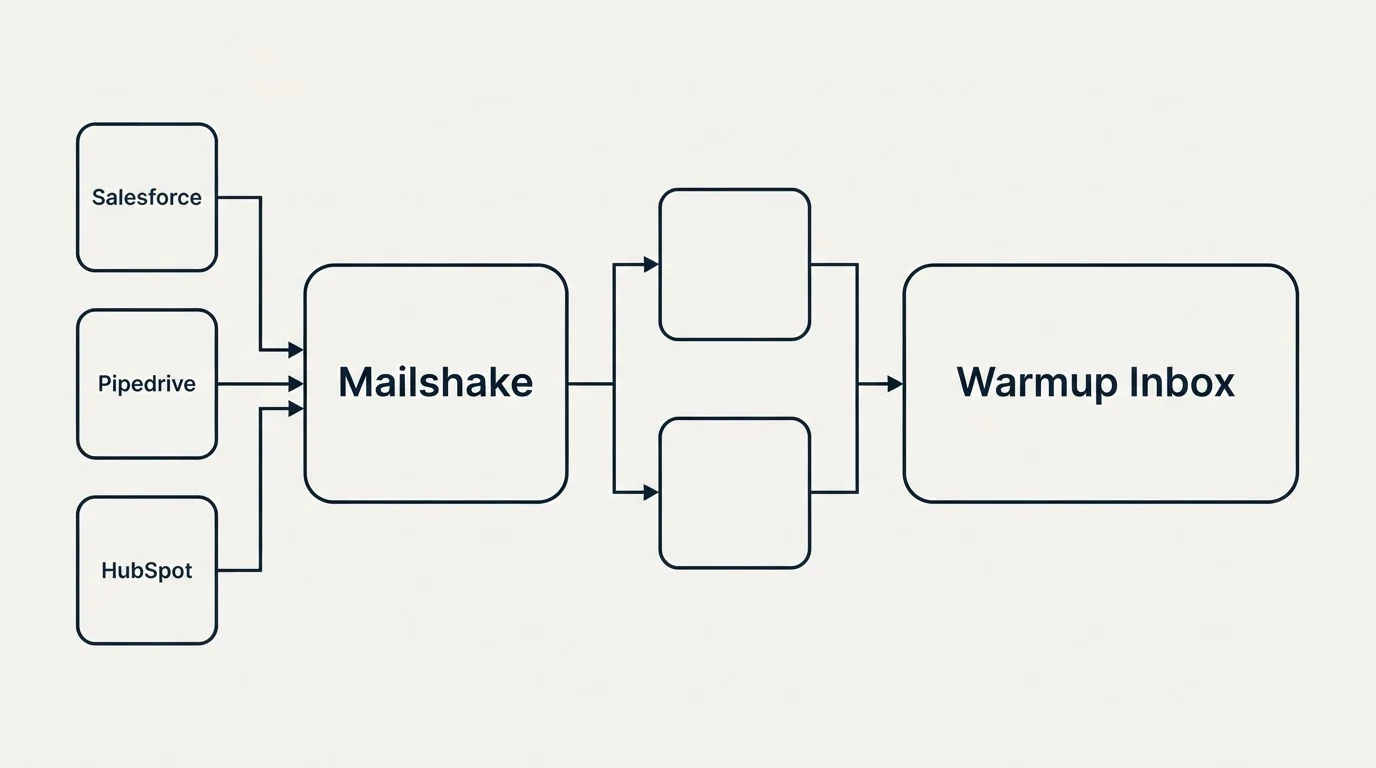 Integration flow: Integration Ecosystem (Mailshake, Warmup Inbox, Salesforce, Gmail Workspace)