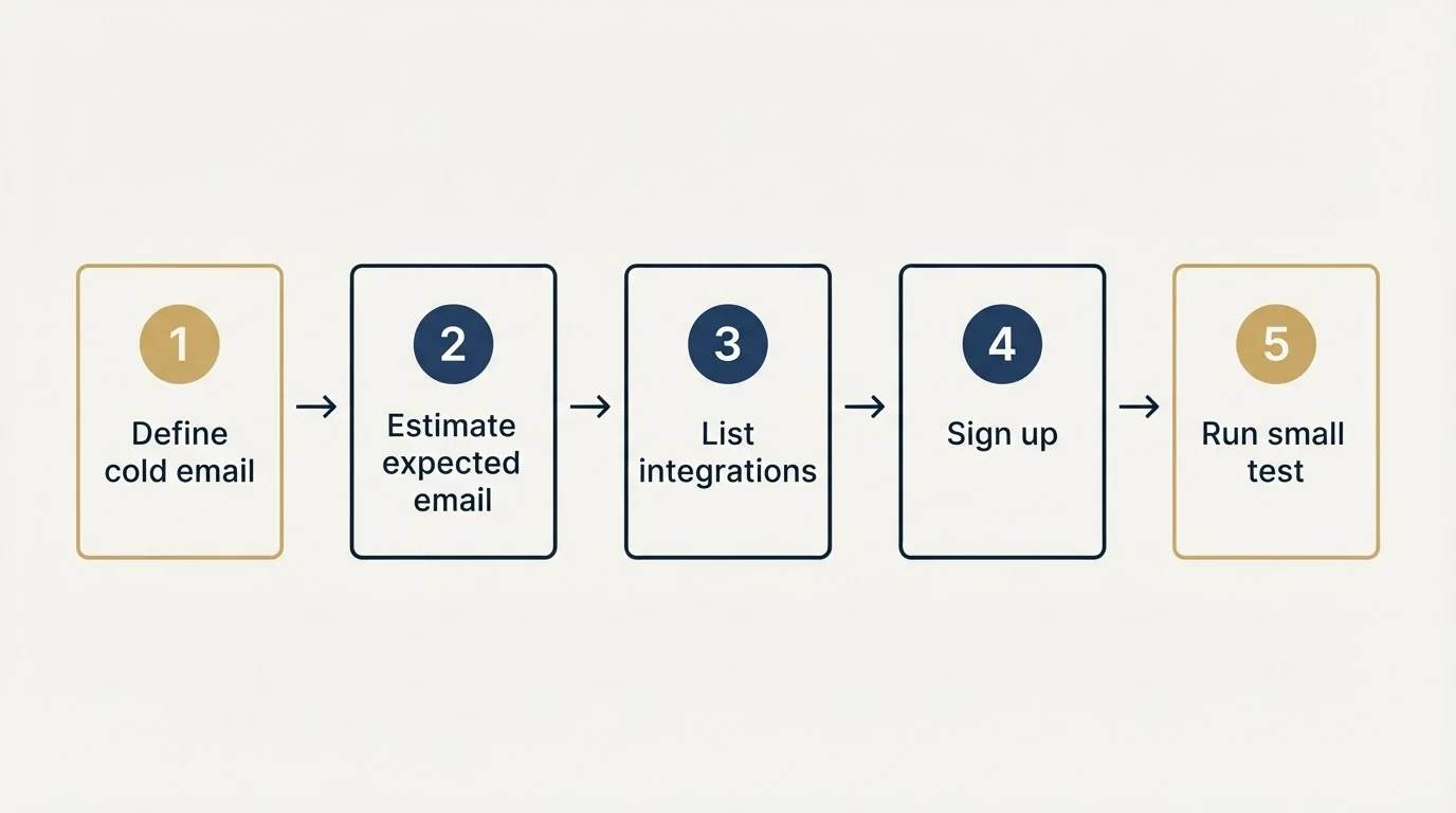 Step sequence: Getting Started Checklist (Define cold email, Estimate expected email, List integrations, Sign up)
