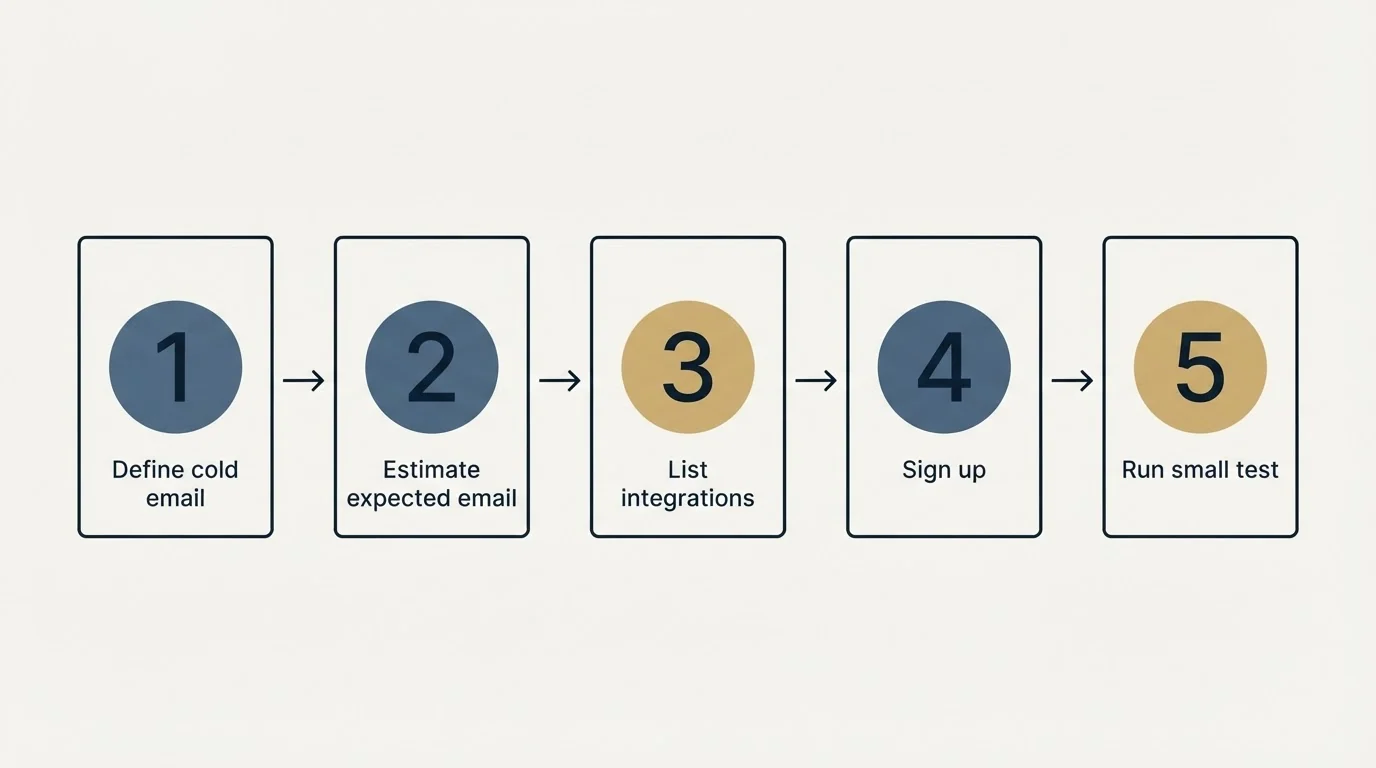 Step sequence: Getting Started Checklist (Define cold email, Estimate expected email, List integrations, Sign up)