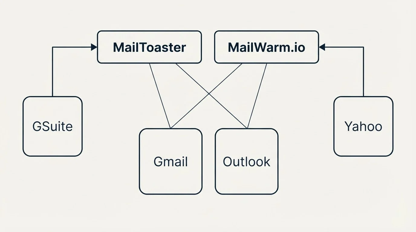 Integration grid: Integration Ecosystem (MailToaster, MailWarm.io, Gmail, Outlook)