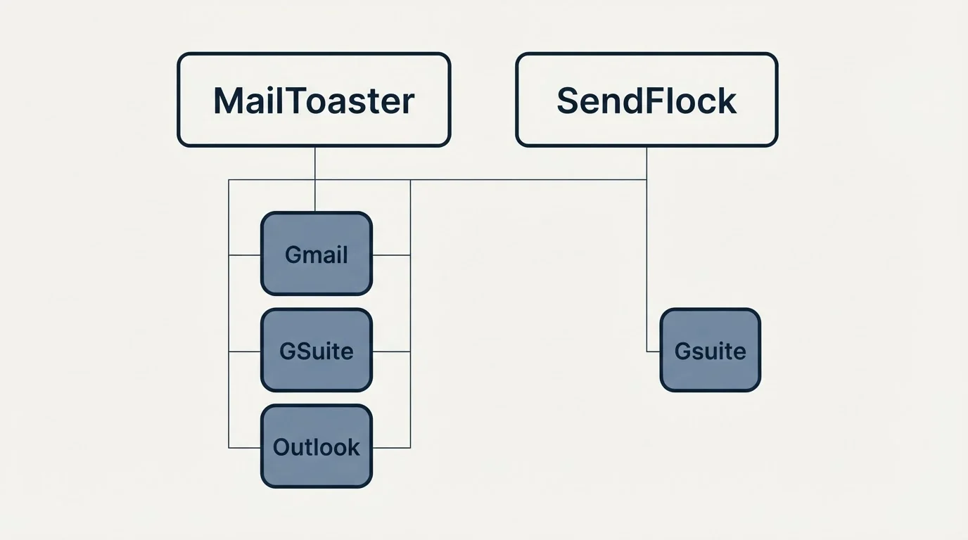 Integration grid: Integration Ecosystem (MailToaster, SendFlock, Gmail, GSuite)