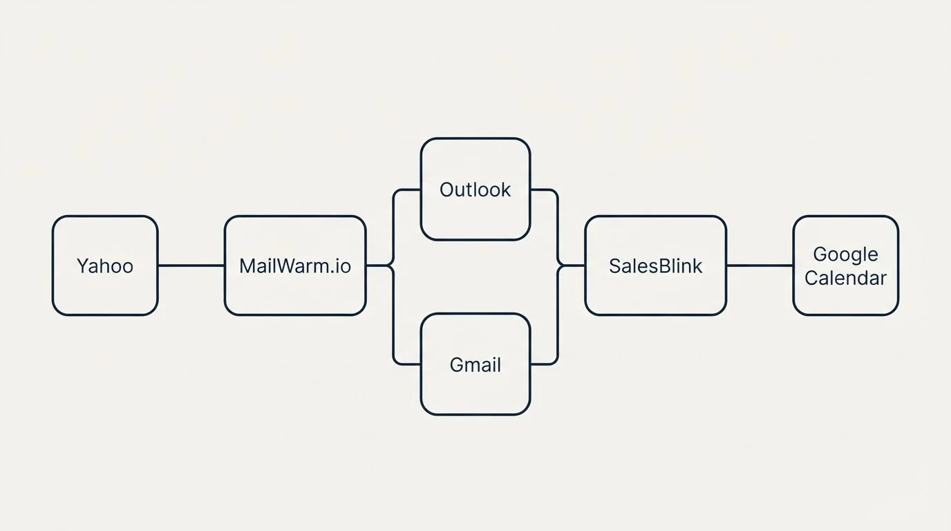 Integration flow: Integration Ecosystem (MailWarm.io, SalesBlink, Outlook, Gmail)