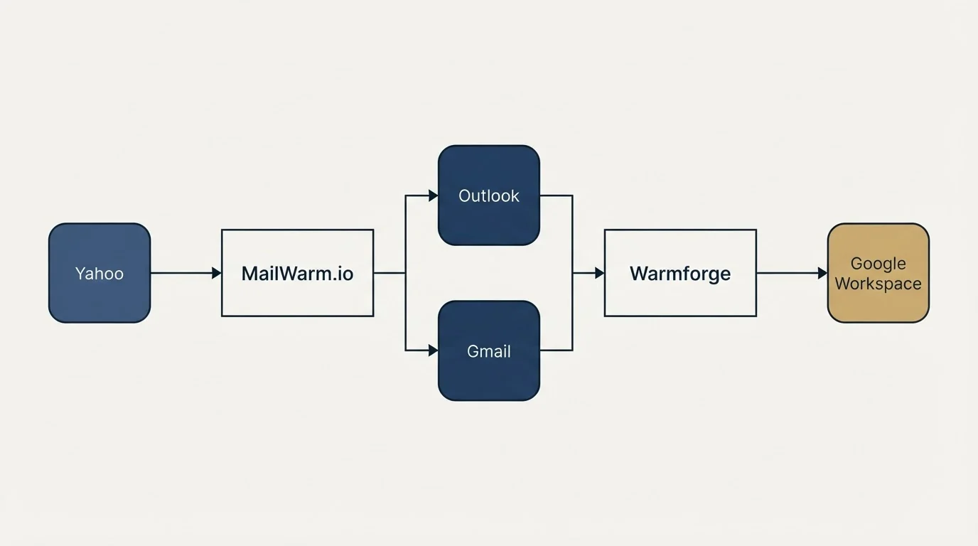 Integration flow: Integration Ecosystem (MailWarm.io, Warmforge, Outlook, Gmail)