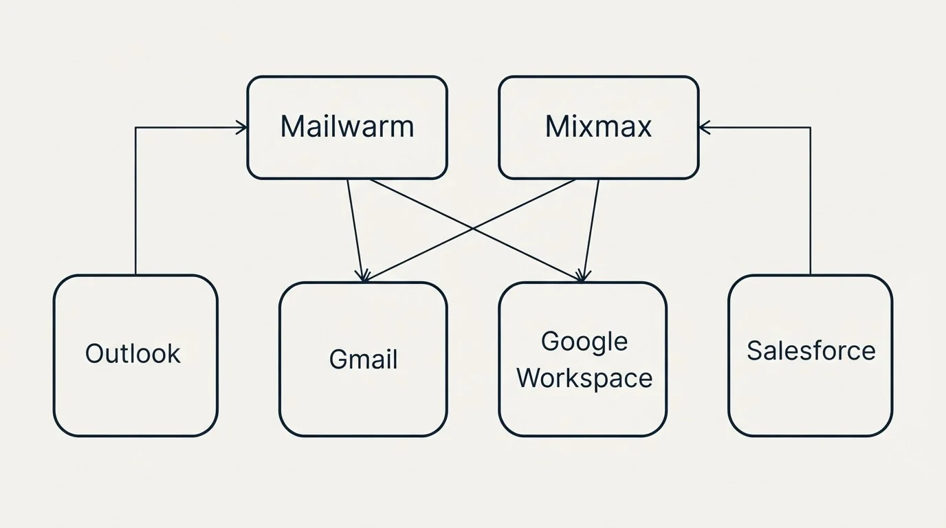 Integration grid: Integration Ecosystem (Mailwarm, Mixmax, Gmail, Google Workspace)
