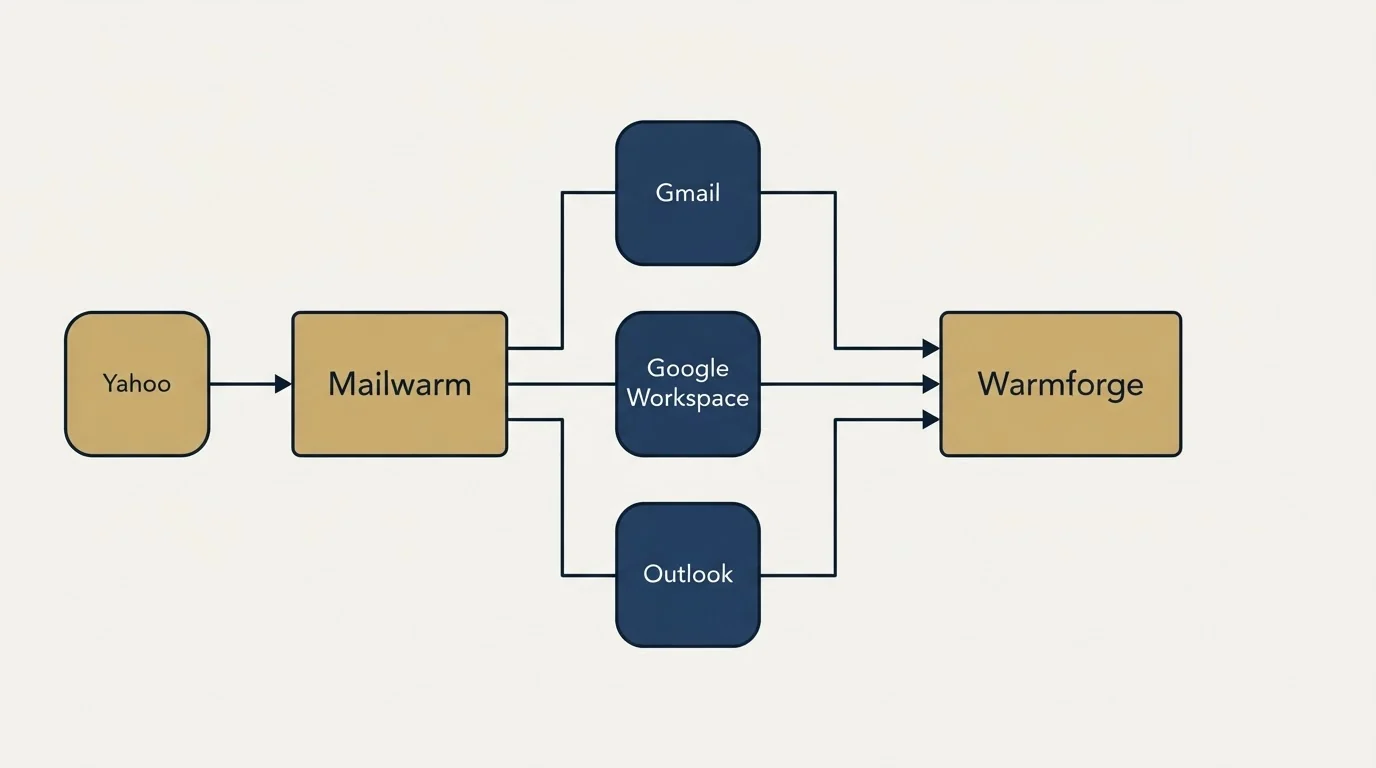 Integration flow: Integration Ecosystem (Mailwarm, Warmforge, Gmail, Google Workspace)