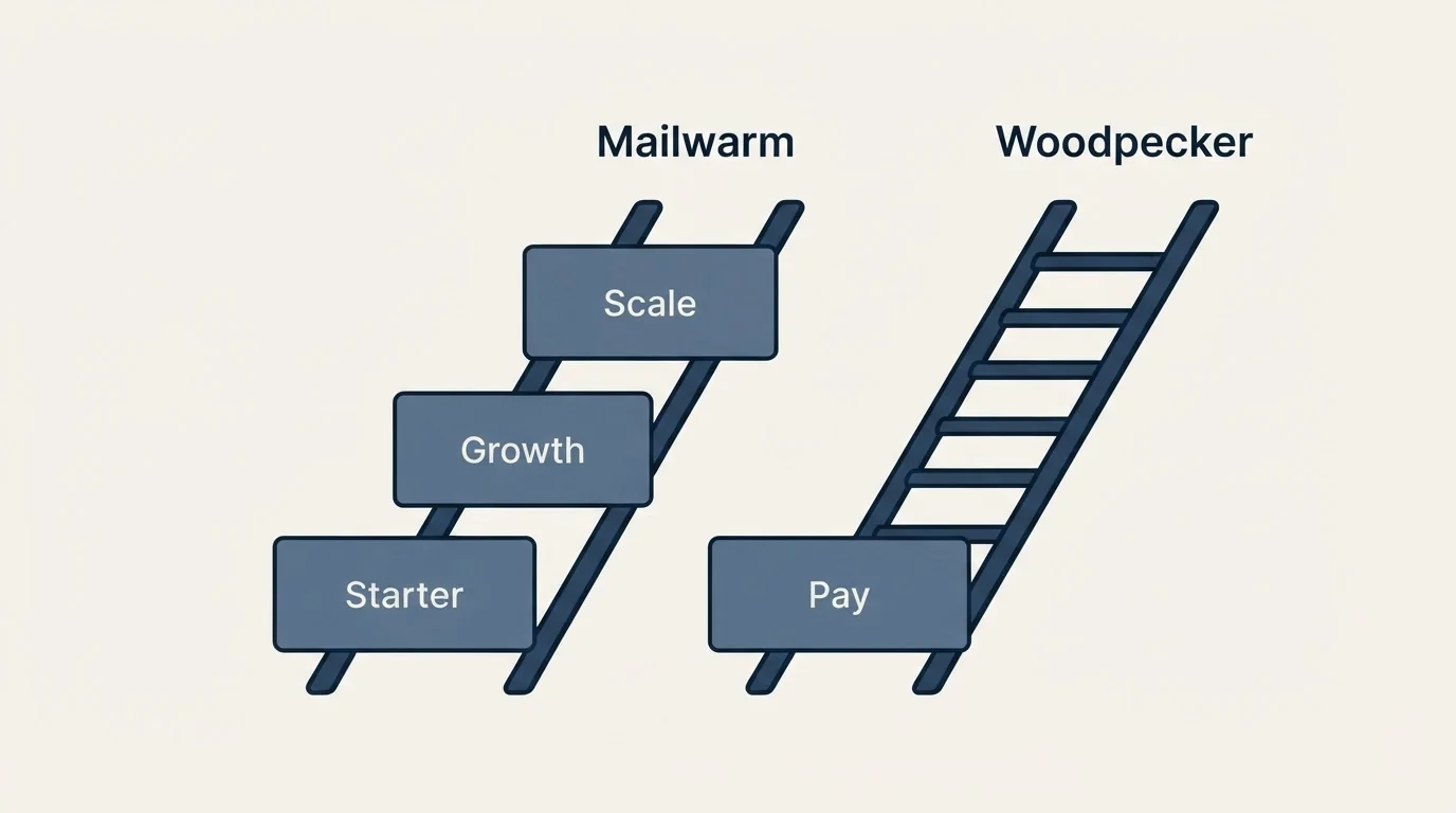Pricing ladder: Pricing Comparison (Mailwarm, Woodpecker, Starter, Pay)