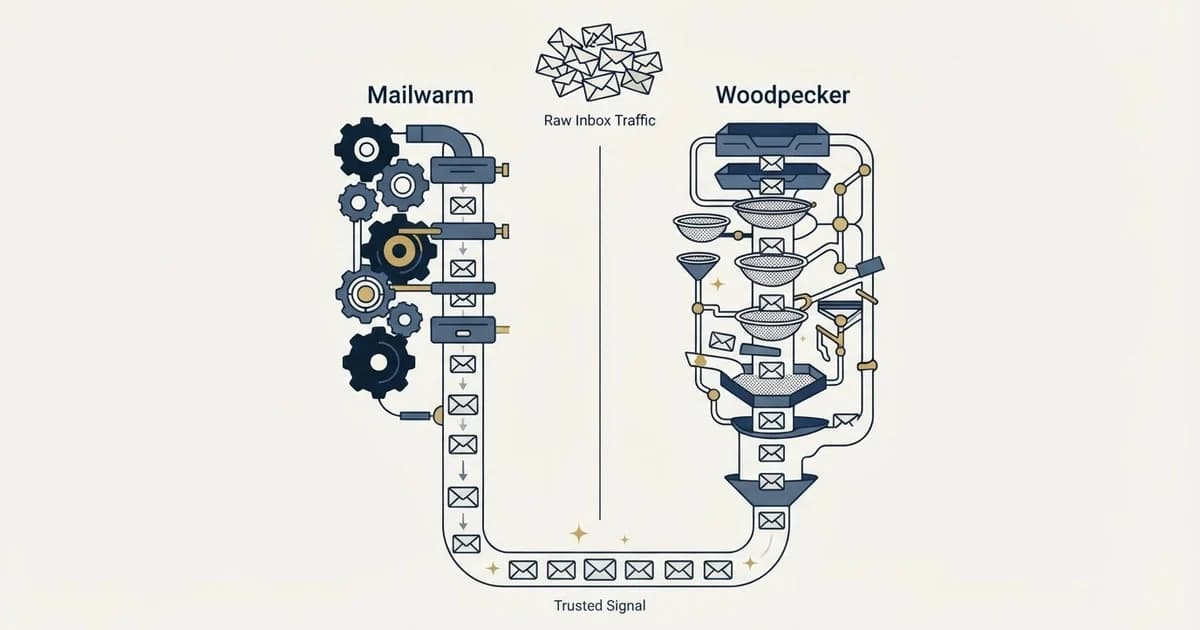 Editorial illustration for Mailwarm vs Woodpecker