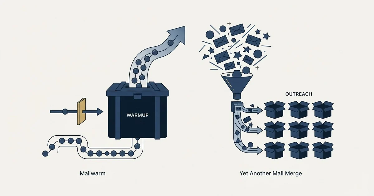 Editorial illustration for Mailwarm vs Yet Another Mail Merge