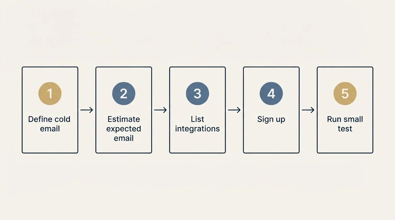 Step sequence: Getting Started Checklist (Define cold email, Estimate expected email, List integrations, Sign up)