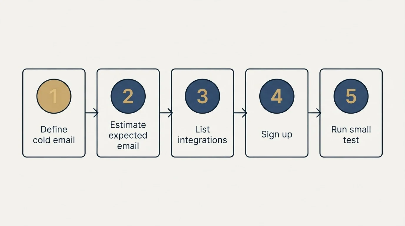 Step sequence: Getting Started Checklist (Define cold email, Estimate expected email, List integrations, Sign up)