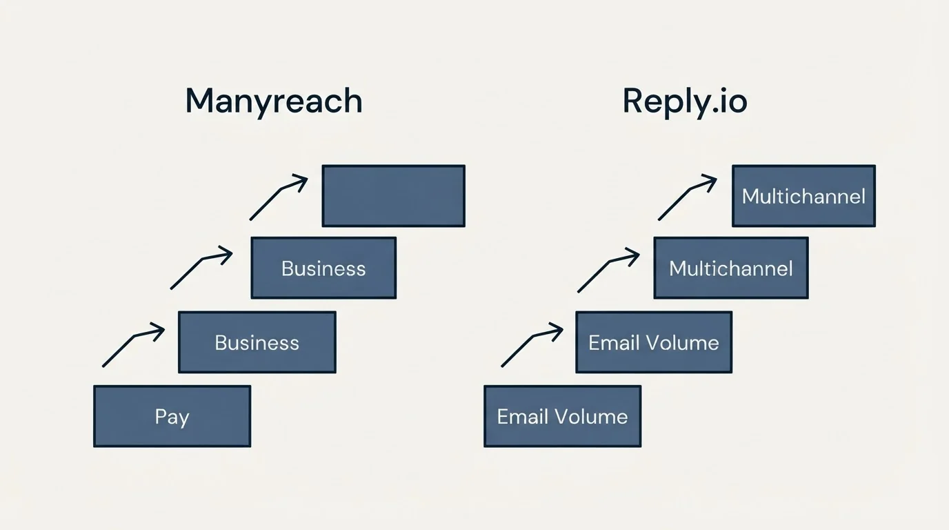Pricing ladder: Pricing Comparison (Manyreach, Reply.io, Pay, Email Volume)