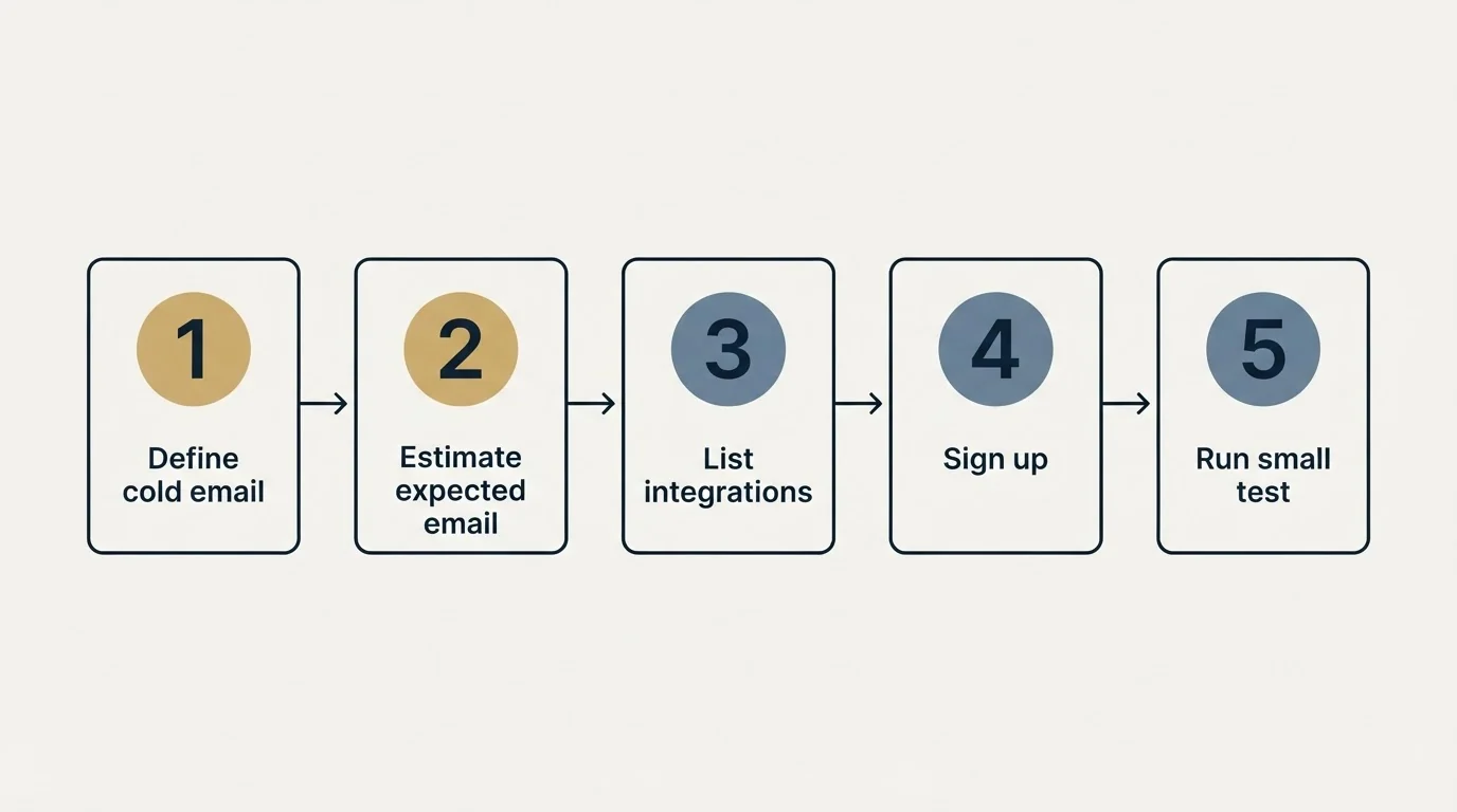 Step sequence: Getting Started Checklist (Define cold email, Estimate expected email, List integrations, Sign up)