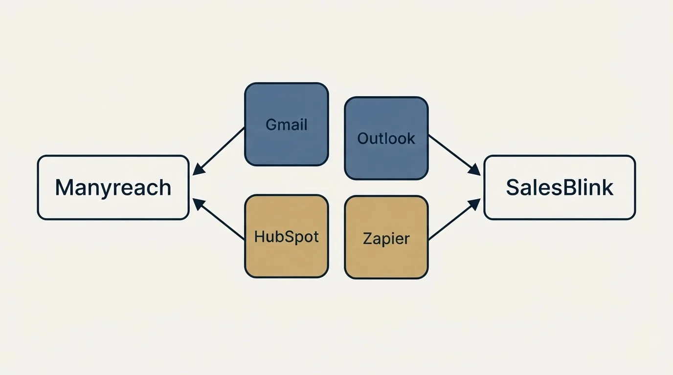 Integration schematic: Integration Ecosystem (Manyreach, SalesBlink, Gmail, Outlook)