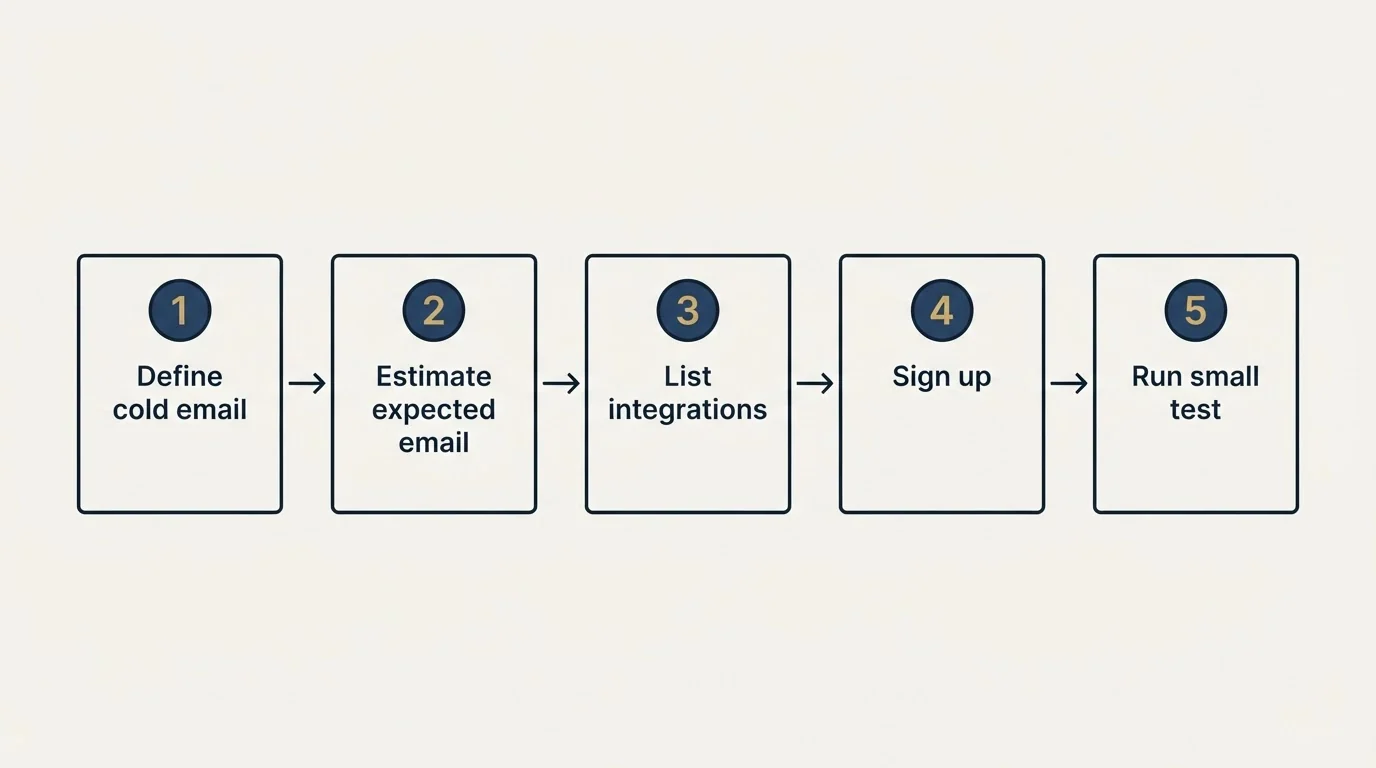 Step sequence: Getting Started Checklist (Define cold email, Estimate expected email, List integrations, Sign up)