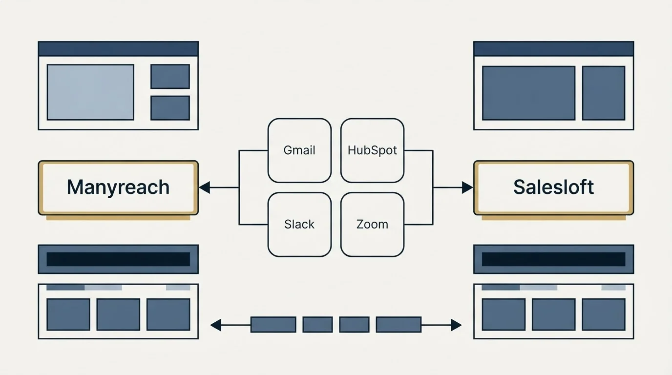 Integration schematic: Integration Ecosystem (Manyreach, Salesloft, Gmail, HubSpot)