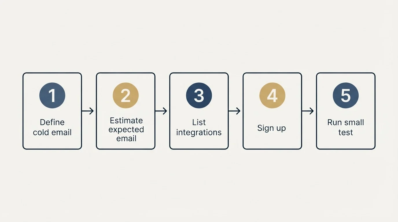 Step sequence: Getting Started Checklist (Define cold email, Estimate expected email, List integrations, Sign up)