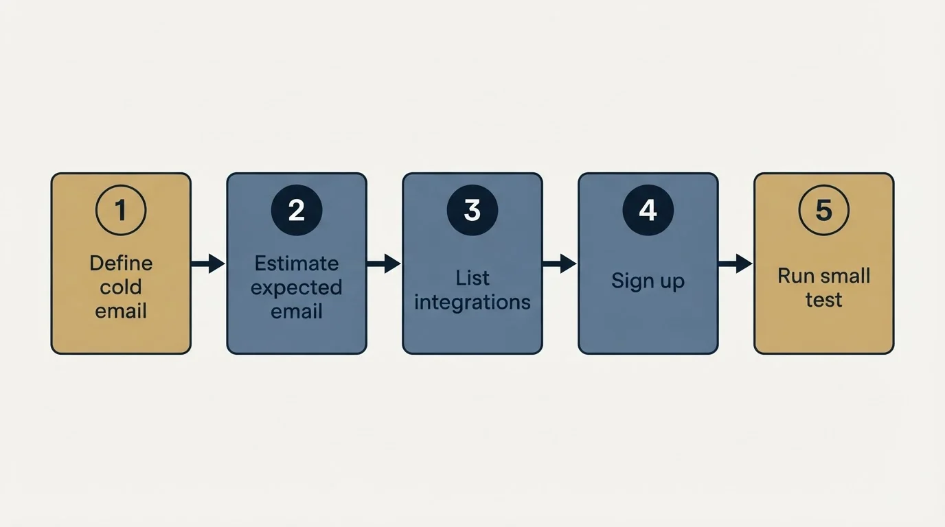 Step sequence: Getting Started Checklist (Define cold email, Estimate expected email, List integrations, Sign up)