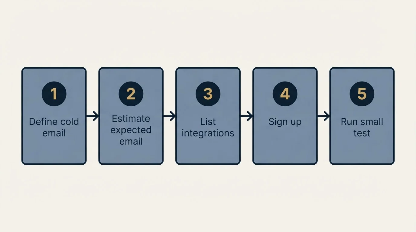 Step sequence: Getting Started Checklist (Define cold email, Estimate expected email, List integrations, Sign up)