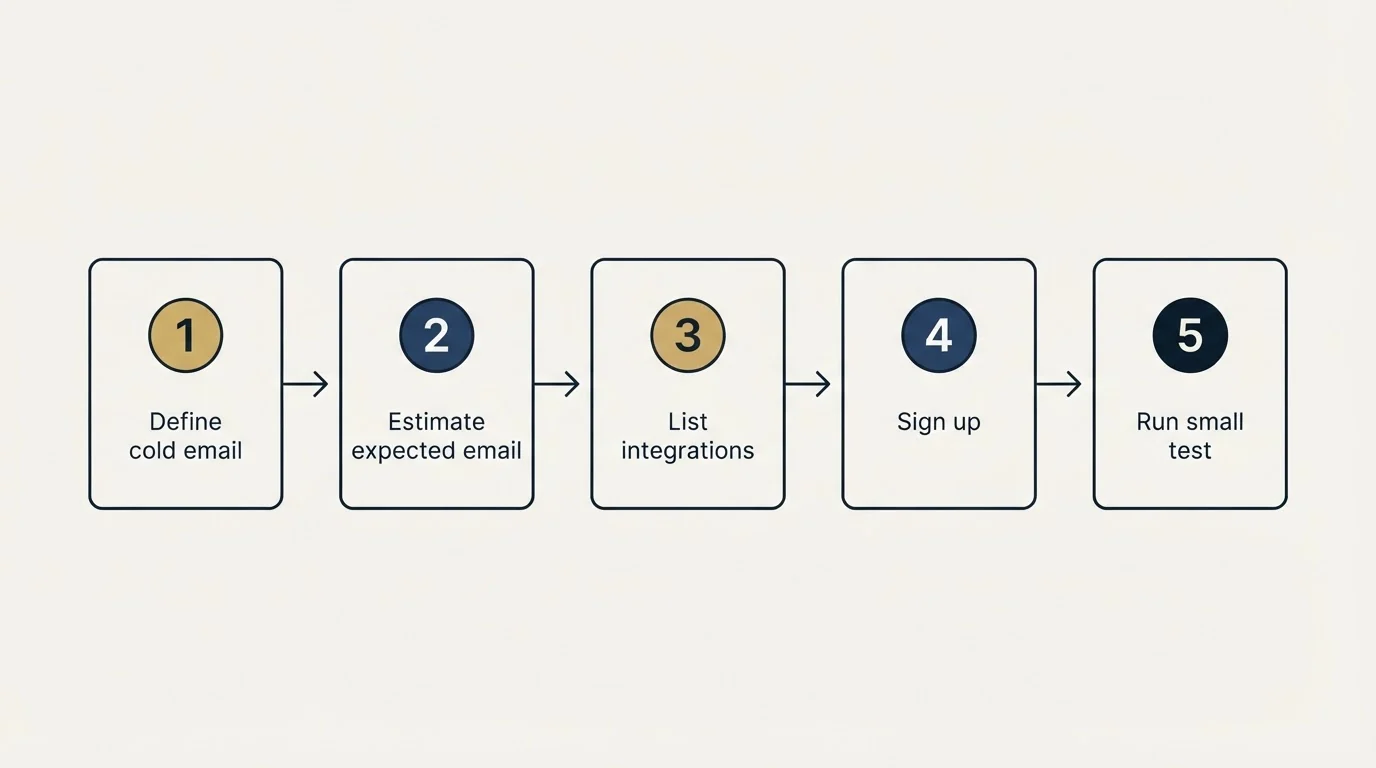 Step sequence: Getting Started Checklist (Define cold email, Estimate expected email, List integrations, Sign up)