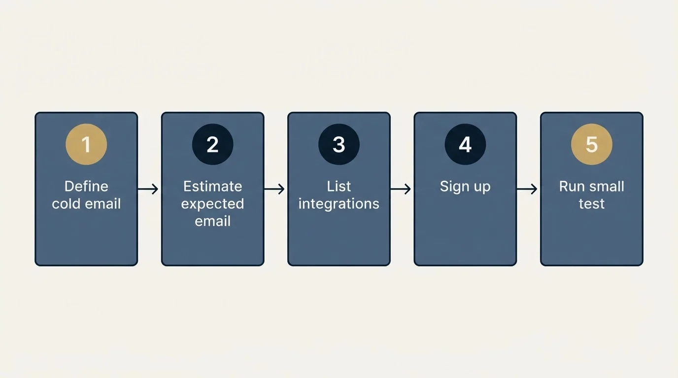 Step sequence: Getting Started Checklist (Define cold email, Estimate expected email, List integrations, Sign up)