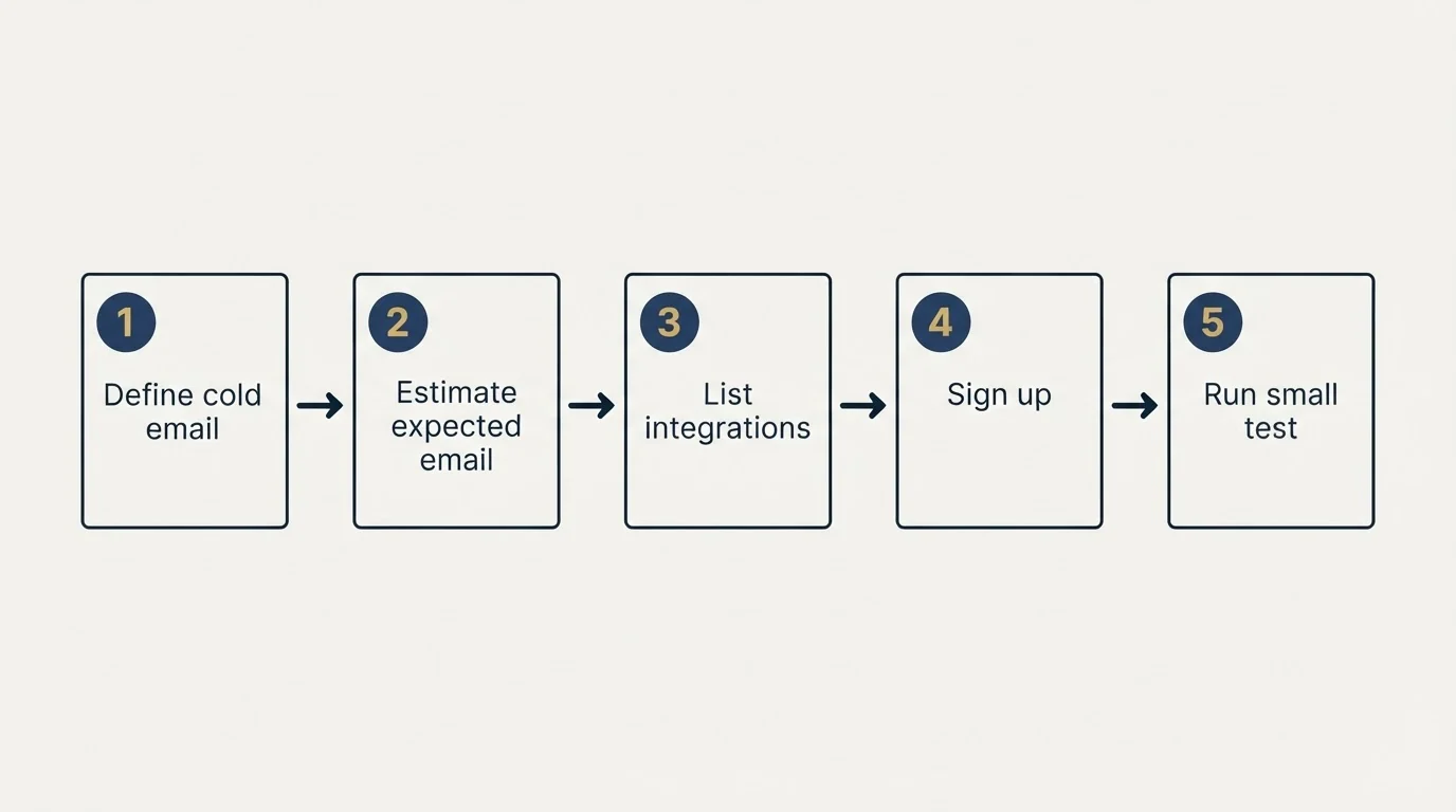 Step sequence: Getting Started Checklist (Define cold email, Estimate expected email, List integrations, Sign up)