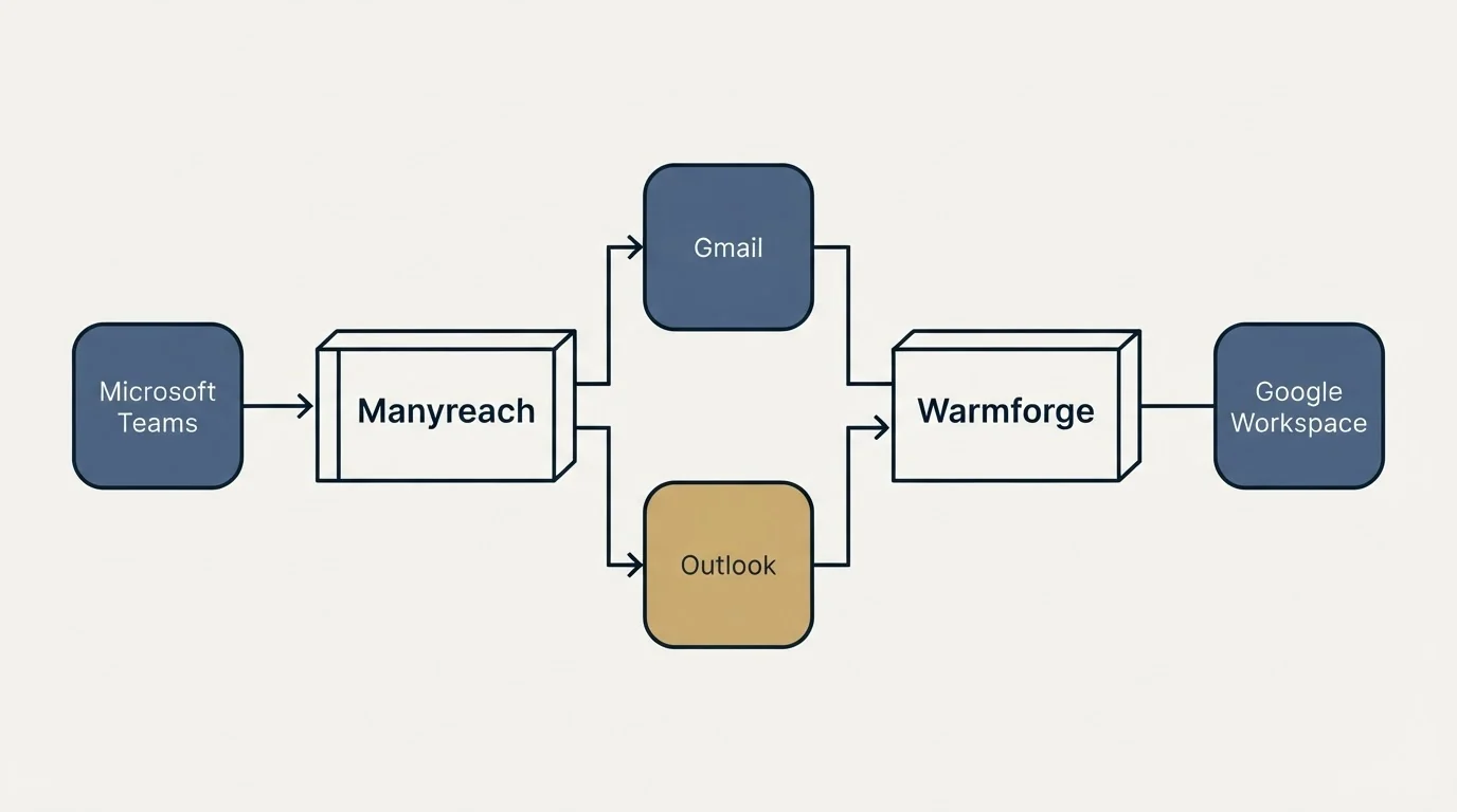 Integration flow: Integration Ecosystem (Manyreach, Warmforge, Gmail, Outlook)